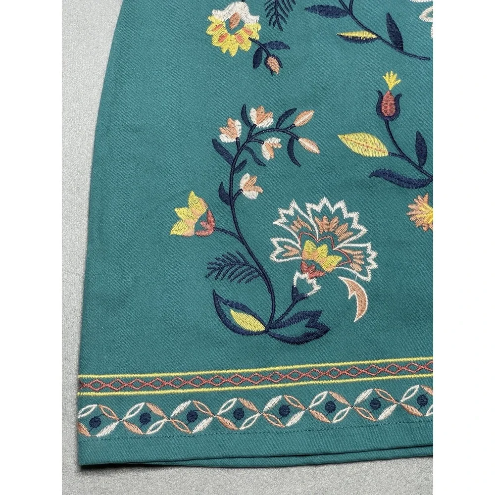 Women's Skirt MED‎ Embroidered Boho Teal Green Stretch Side Zip Colorful Western - Picture 3 of 16